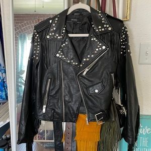 Zara Faux Leather Fringe Moto Jacket